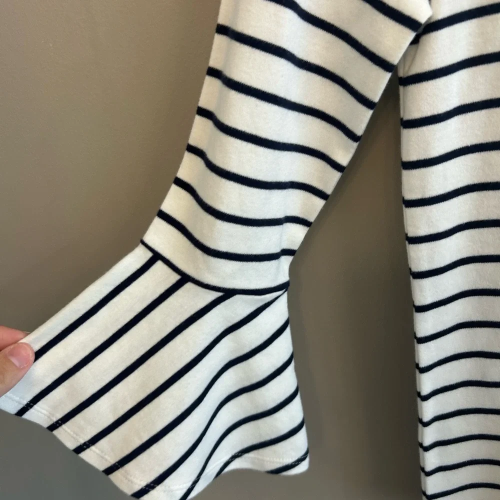 NWT J. Crew Mercantile Striped Bell Sleeve Tee Shirt size XXS White Blue Stripe